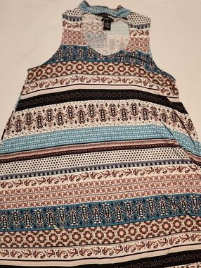 rue21 Blue, Brown & Cream Boho Patterned Dress